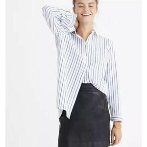 Madewell Ex-boyfriend Classic Stripe Oxford Shirt XL White Blue Button Up